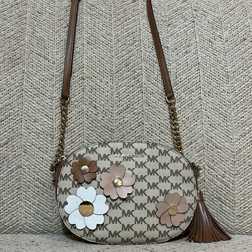 Michael Kors Brown Floral Logo Crossbody Bag